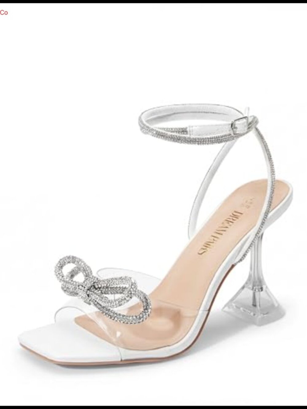 Stiletto Bow Heels Strappy Rhinestone Square Toe Ankle Strap Sandals